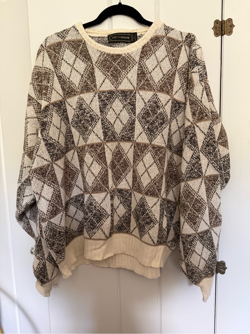 croft & barrow Cream and Brown Argyle Crew Neck Sweater